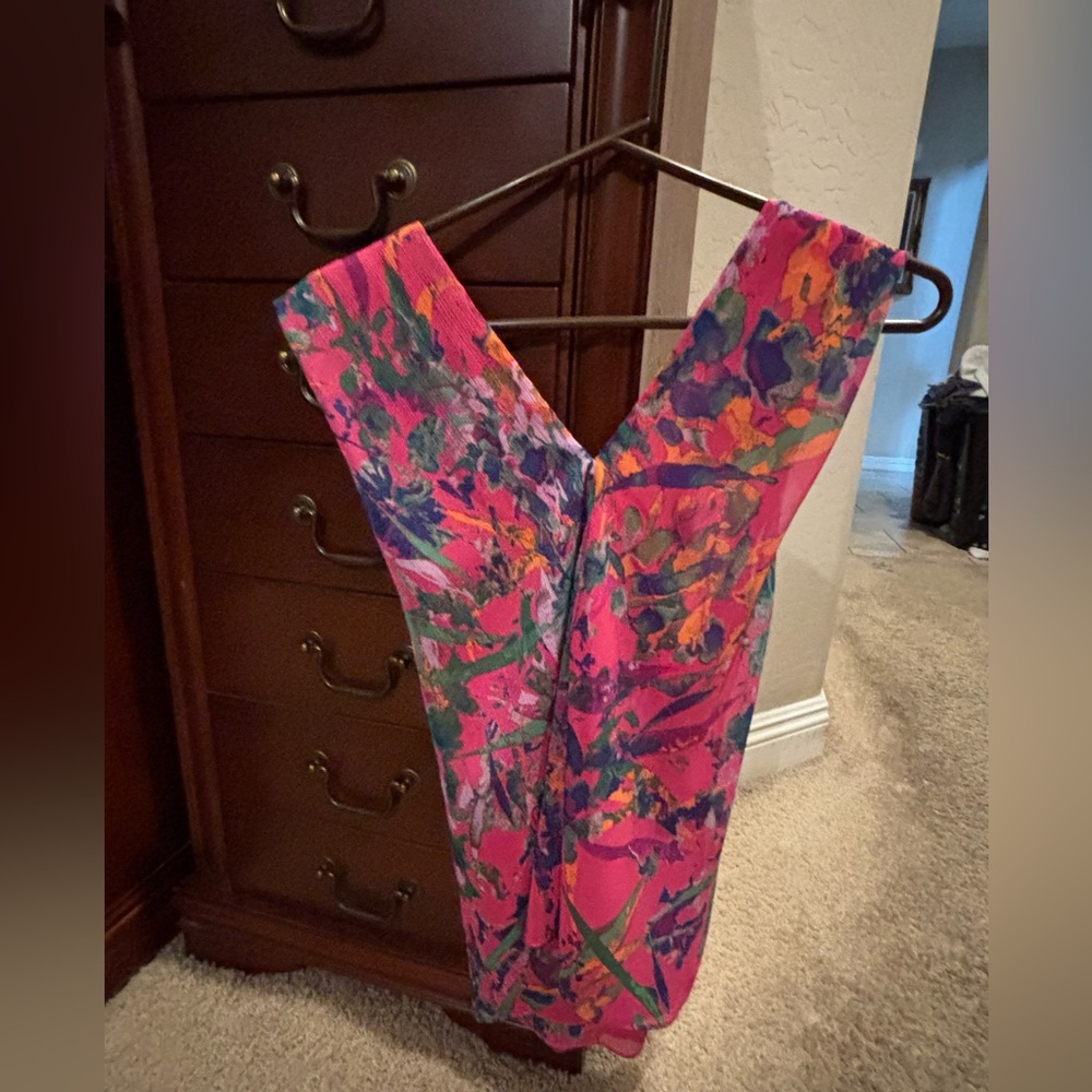 Skies Are Blue Hot Pink Multicolor Abstract Midi Skirt